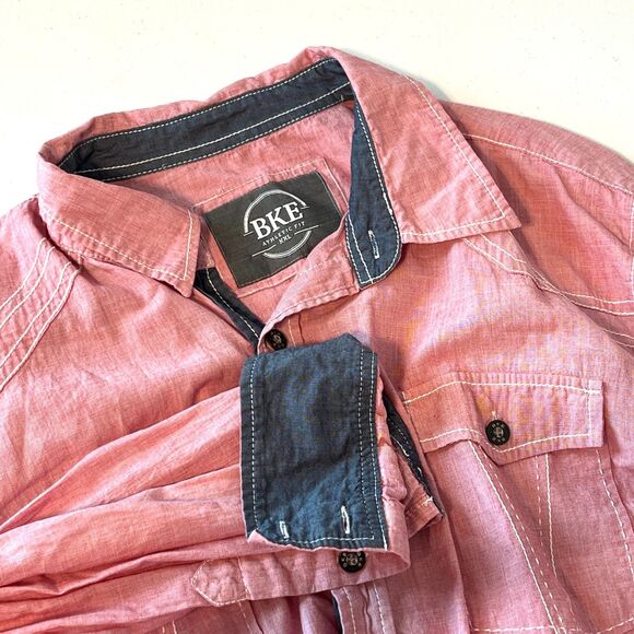 BKE Athletic Fit Shirt Mens XXL Brick Western Cowboy Button Up Long Sleeve Roll - Picture 5 of 11